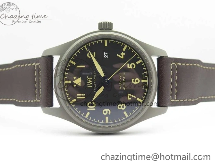 MIROTIME 0328 SmartChoice Mark XVIII IW327006 Titanium M+F 1:1 Best Edition Black Dial on Brown Leather Strap A 7145